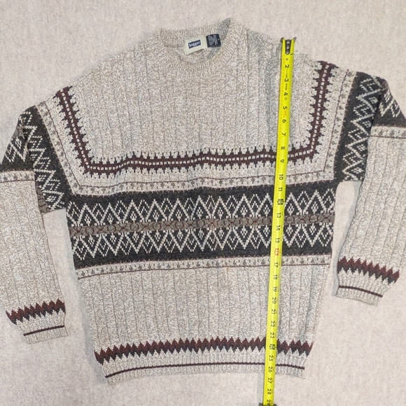 Warn Knit Men's Sweater From Haggar Dark Square Geo Pattern On Oatmeal Sz Large - Picture 4 of 6